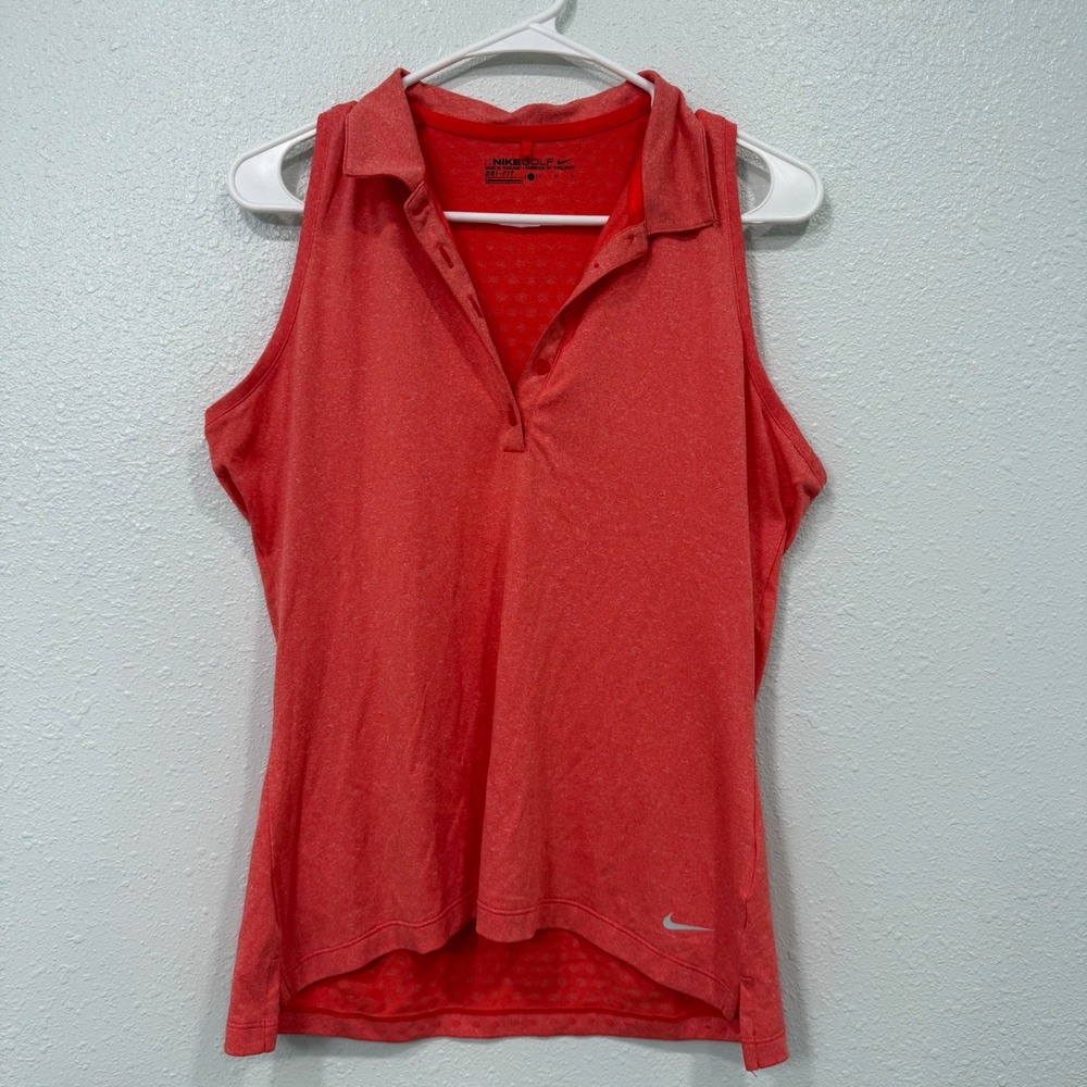 Nike Golf Womens Dri-FIT Sleeveless Polo Shirt Coral Heather Mesh Back Large